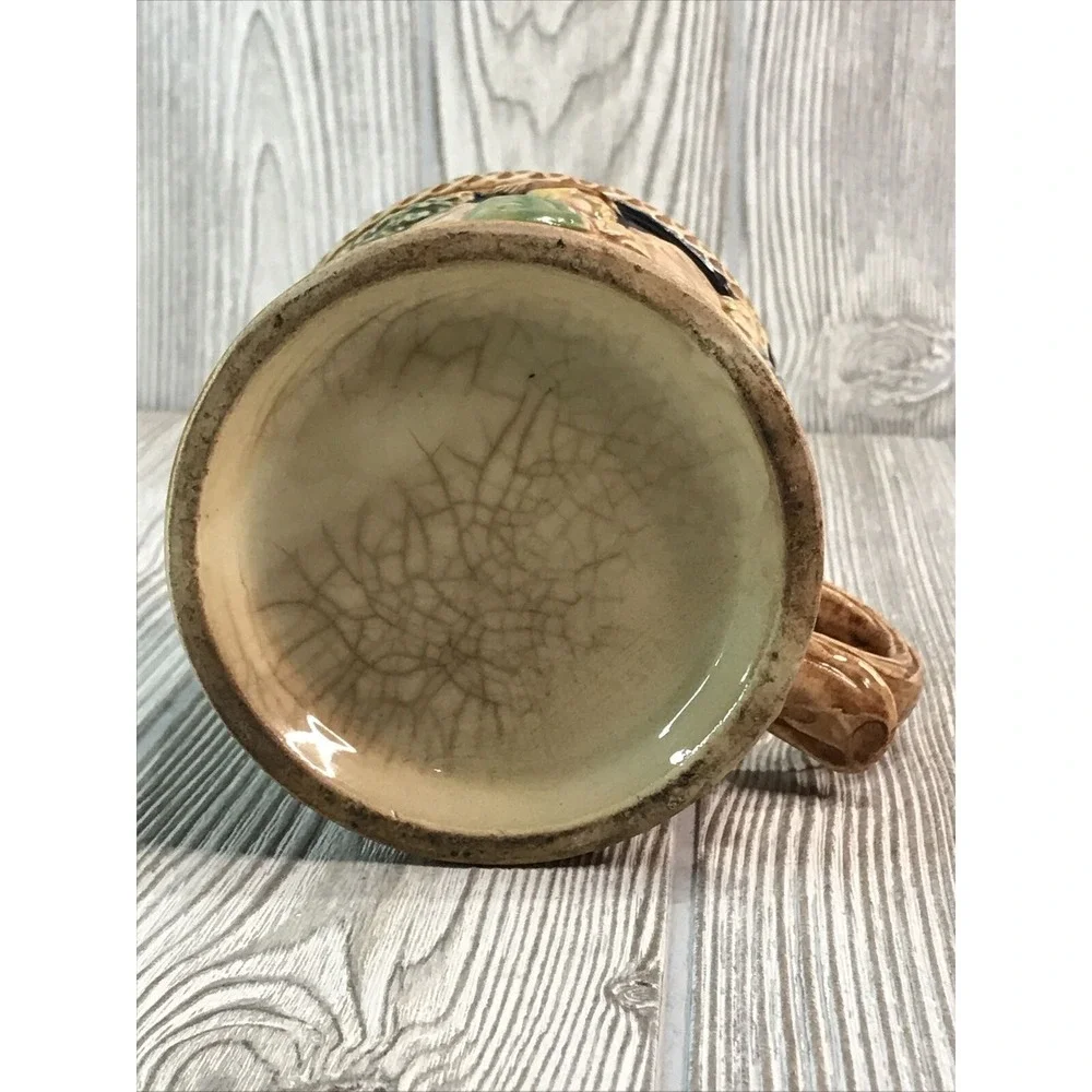 Vintage Ceramic Mustache Stein Relief Scene Cabin Mountains Beer Mug